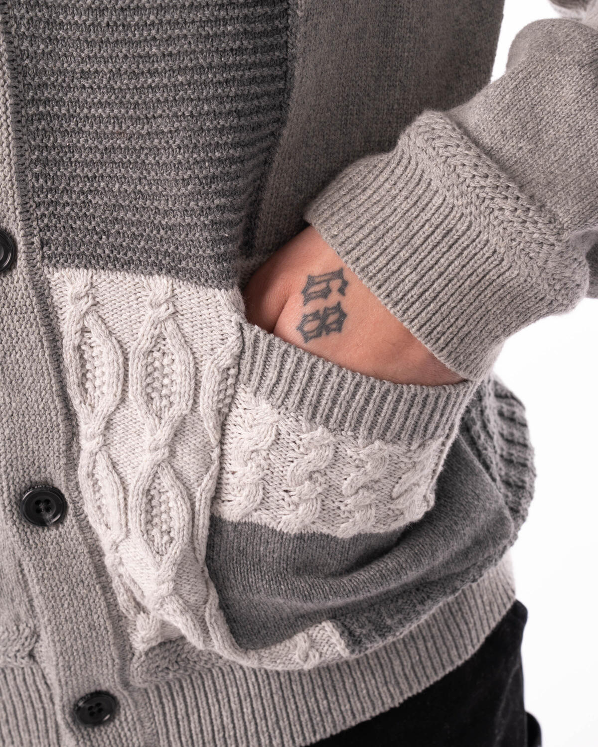 Beams+ Cardigan Patchwork Like Jacquard | 3815001515615 | AFEW STORE